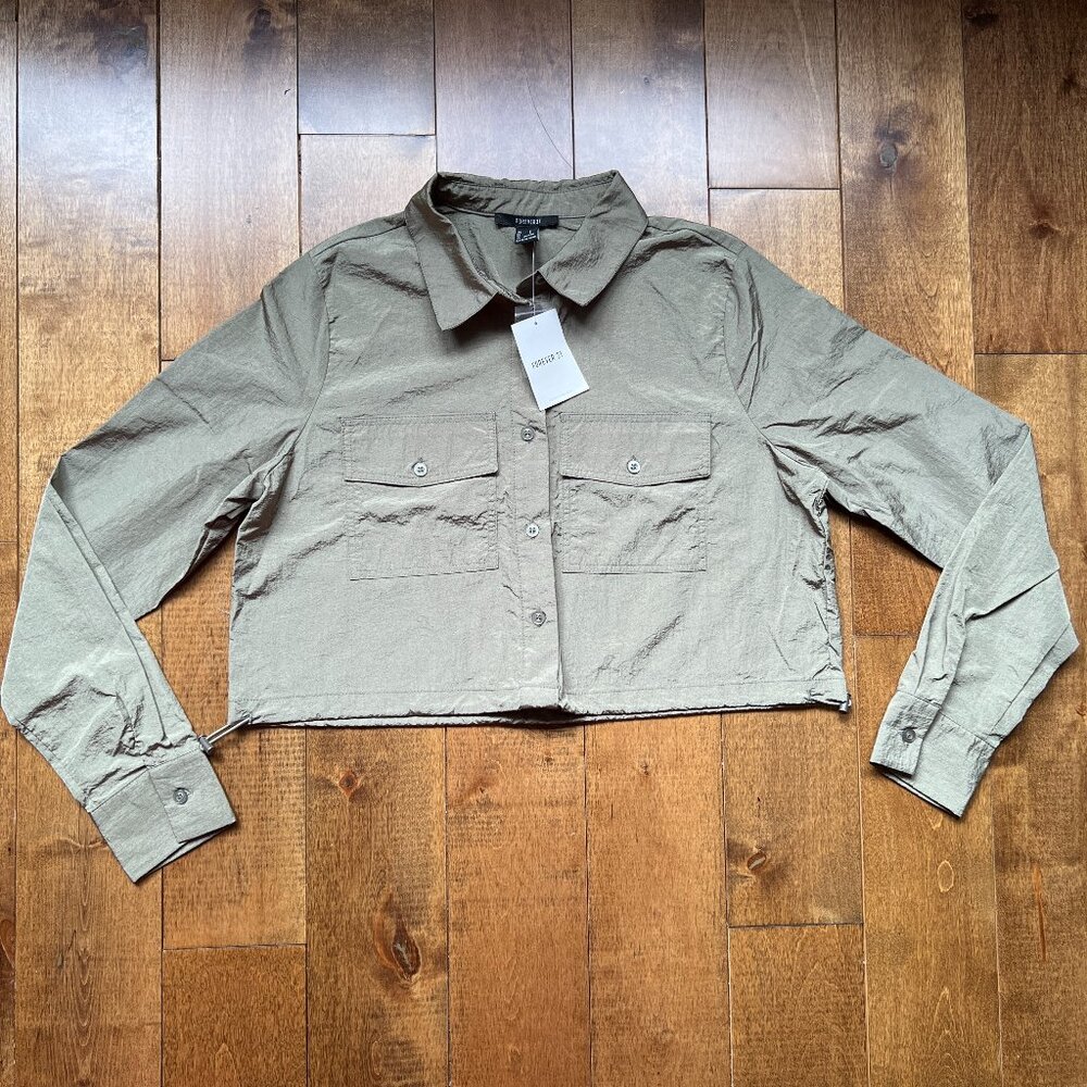 Forever 21 Women Olive Green Long Sleeve Collared Lightweight Jacket, S - NWT